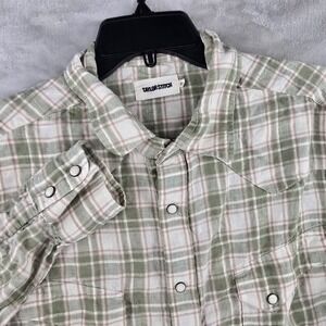 Huckberry Taylor‎ Stitch Linen Pearl Snap Button Down Shirt Green Size 42 Large